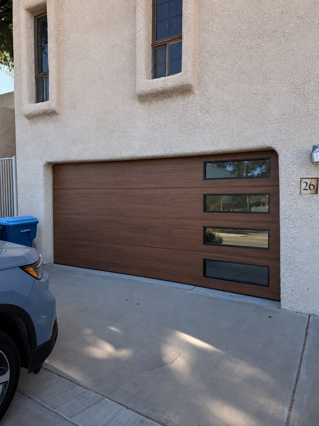 New modern garage door after installation
