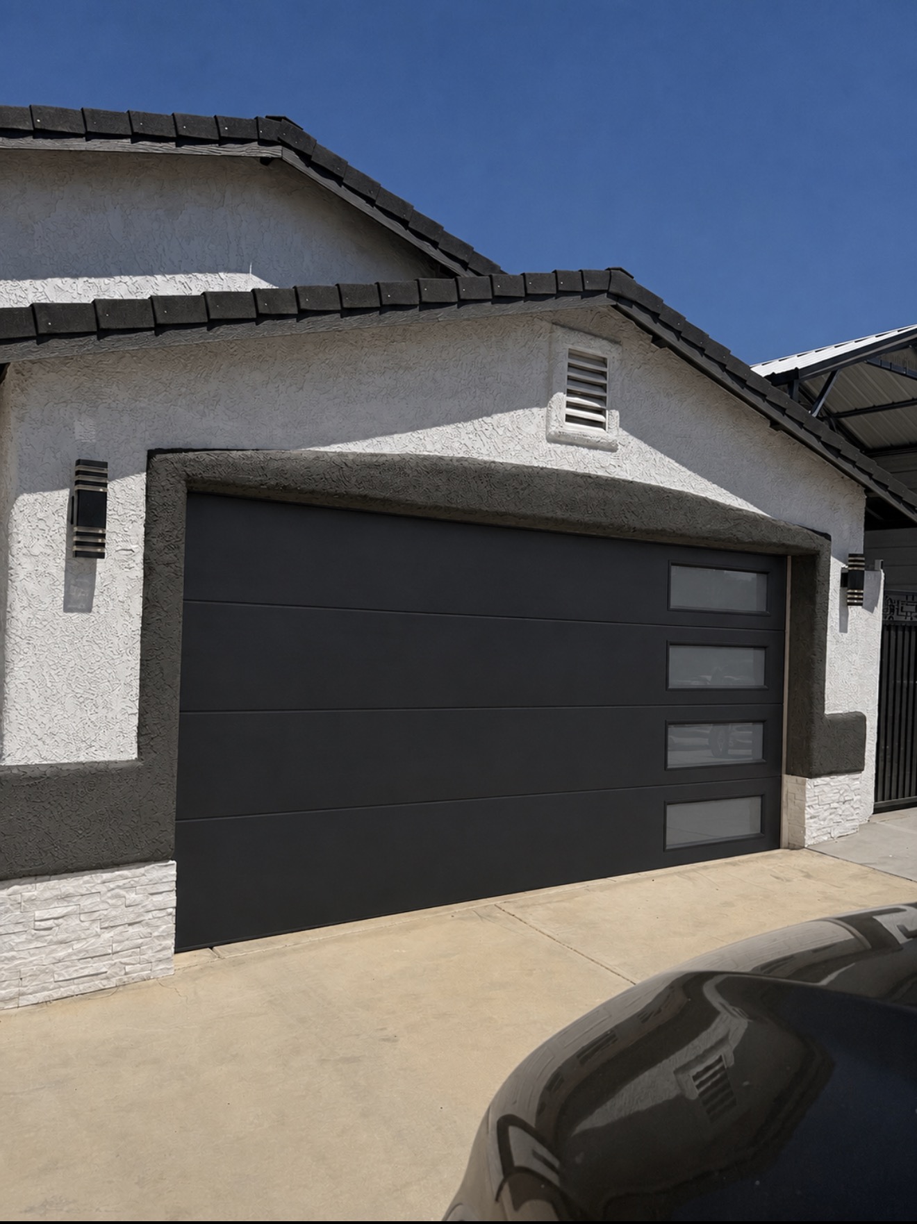 New modern garage door after installation